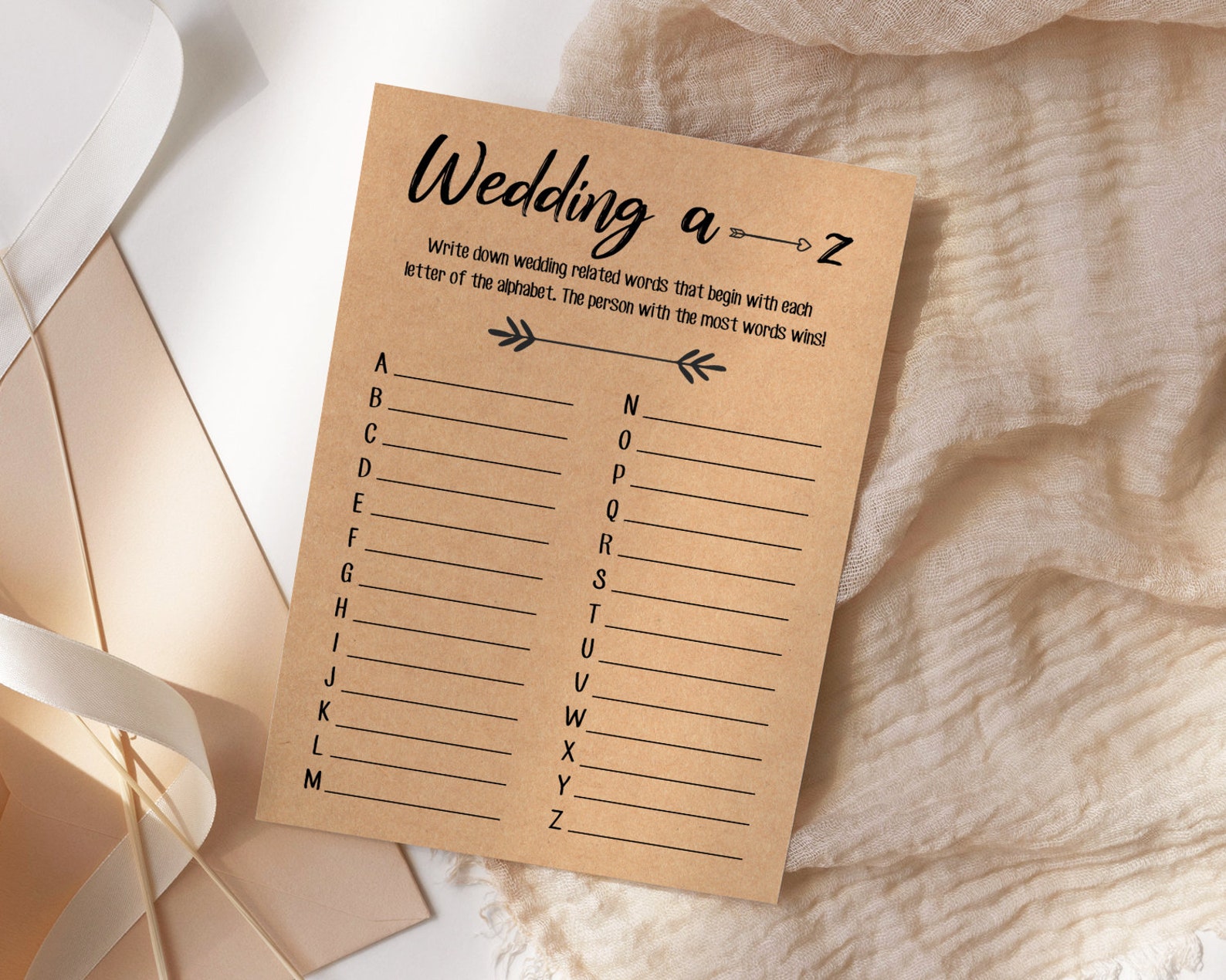 Wedding A to Z Game Bridal Shower Game Wedding AZ Game Etsy