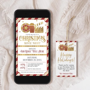 Christmas Movie Night Invitation EDITABLE, Holiday Movie Electronic Invitation, Outdoor Movie Night, Movie Party Mobile Phone Invitation