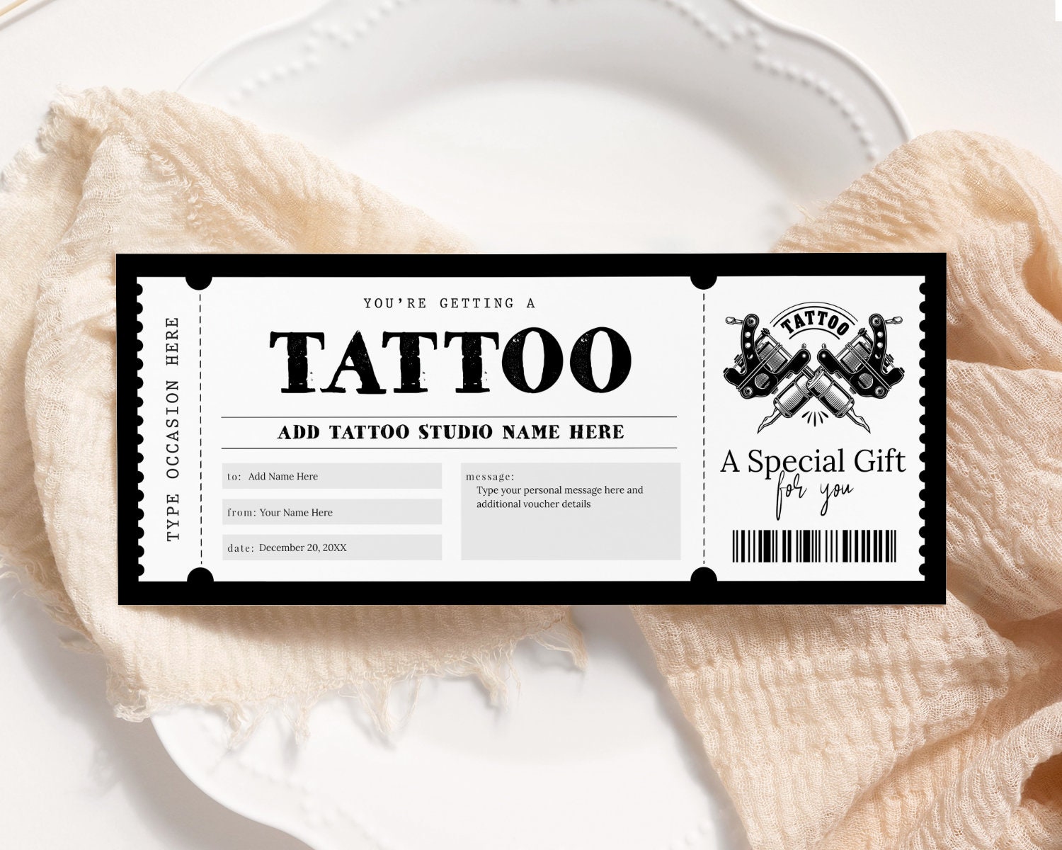 Vale Por Un Tatuaje Vale de regalo de tatuaje EDITABLE Certificado de regalo de - Etsy España