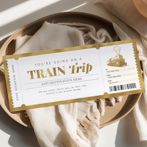 Buono d'oro per biglietto del treno MODIFICABILE, invito a sorpresa per biglietto del treno, carta d'imbarco personalizzata per treno, modello di biglietto del treno stampabile TT22