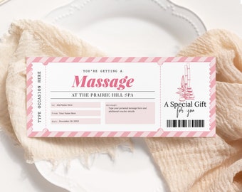 Massage Gift Voucher EDITABLE, Spa Day Certificate Printable, Spa Treatment Coupon, Ticket Template, Any Occasion, Instant Download