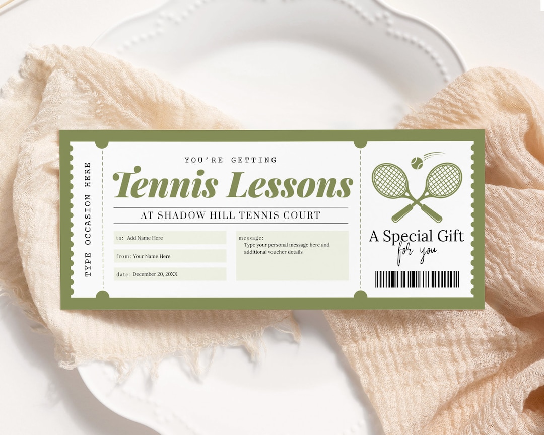 Tennis Lesson Certificate EDITABLE, Tennis Lesson Voucher Printable