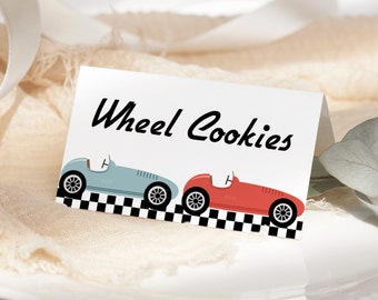 Race Car Food Labels EDITABLE, Racing Birthday Place Cards Printable, Two Fast Party Food Tent Card, Folded Buffet Label, Race Car Decor