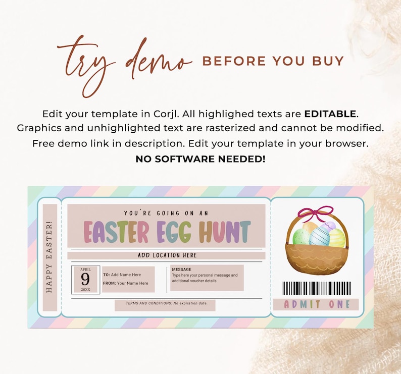 Easter Egg Hunt Ticket Template, Editable Easter Egg Hunt Invitation ...