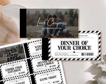 Couponboek liefde, BEWERKBARE sjabloon, afdrukbaar couponboek voor koppels, Valentijnsdagcadeau, gepersonaliseerd couponboek voor hem, romantische coupons