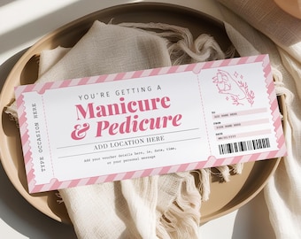 Editable Pink Manicure Pedicure Voucher, Surprise Spa Day Gift Voucher, Printable Mani Pedi Certificate Template, Digital Download MP22