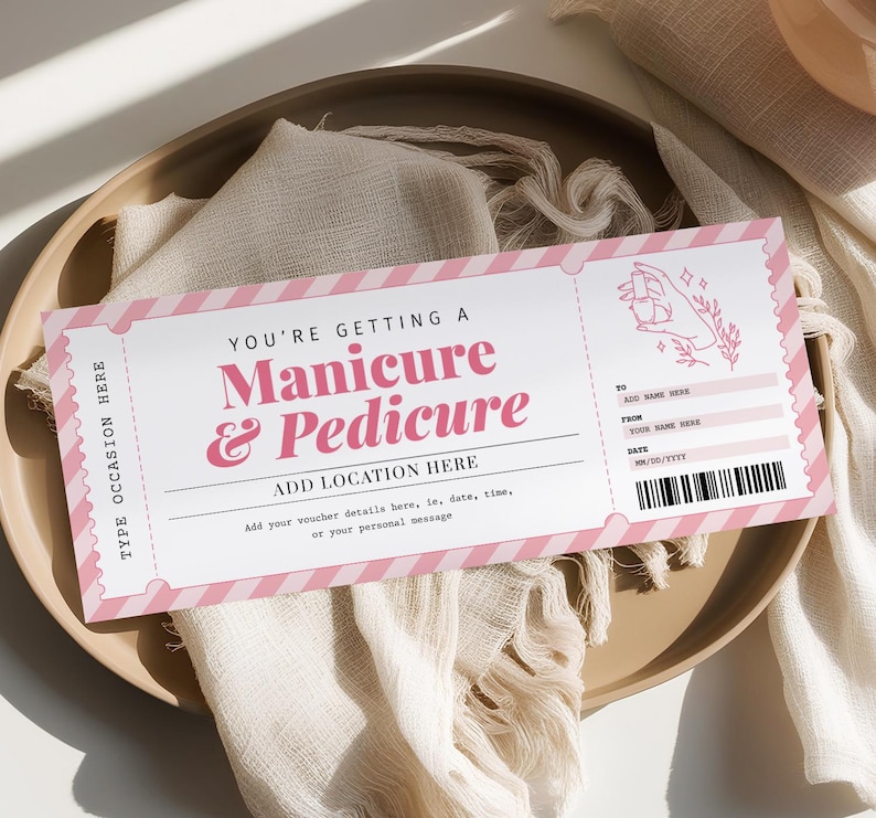 Editable Pink Manicure Pedicure Voucher, Surprise Spa Day Gift Voucher, Printable Mani Pedi Certificate Template, Digital Download