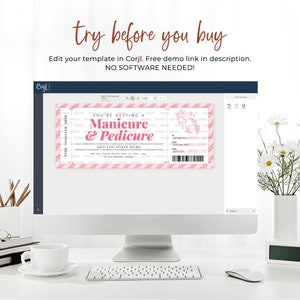 Manicure Pedicure Coupon EDITABLE, Printable Mani Pedi Pink Certificate ...