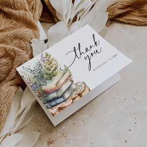 Verhalenboek Bedankkaart BEWERKBAAR, bedankkaartsjabloon afdrukbaar, boek thema bruids douche, een nieuw hoofdstuk babyshower SB25