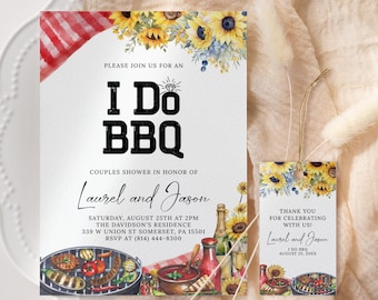 I Do BBQ Invitation EDITABLE, Bbq Couples Shower Invitation Printable, Cookout Engagement Party Invite, Sunflower Wedding Shower DS58