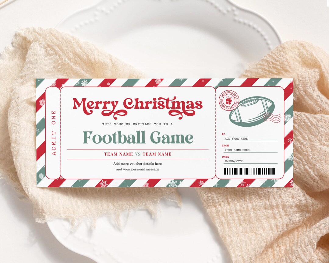 Football Game Christmas Ticket EDITABLE Surprise Football Etsy