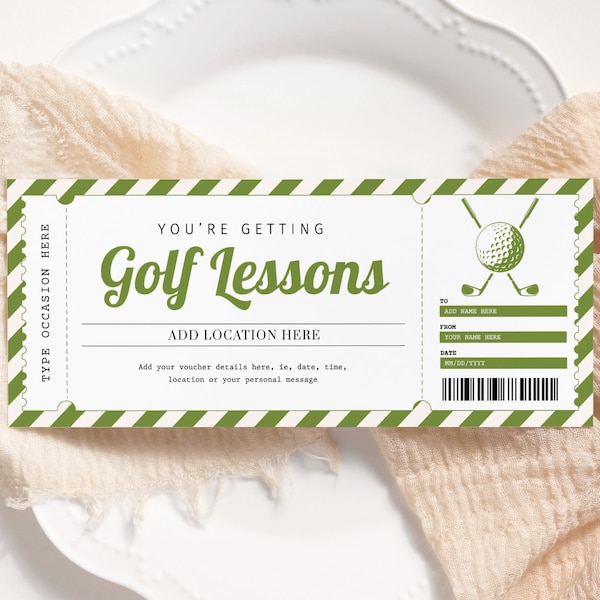 Golf Lesson Certificate EDITABLE, Golfing Lesson Gift Voucher Printable, Golf Ticket Template, Golf Coupon, Golf Gift Card, Any Occasion