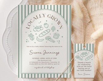 Zaproszenie na baby shower z lokalnie uprawianej rośliny, zaproszenie na baby shower z targu rolniczego, Little Sprout, domowe baby shower, edytowalne, do druku, LG32