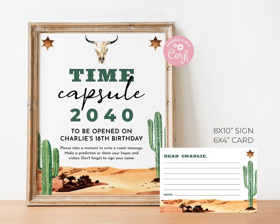 Western Time Capsule Editable, Cowboy Birthday Sign, First Rodeo Birthday, Wild West Party Decor, Printable Message Card, INSTANT DOWNLOAD Il_570xn