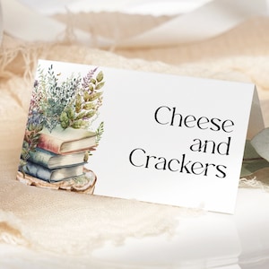Voedseletiketten verhalenboek BEWERKBAAR, plaatskaarten babyshower met boekthema, bruiloft tentkaart afdrukbaar, gevouwen buffetlabel SB25