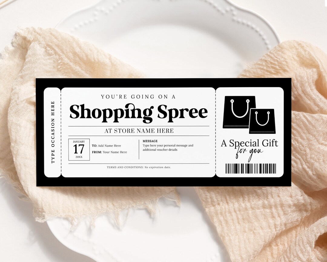 Shopping Spree Coupon EDITABLE Shopping Trip Gift Voucher Printable