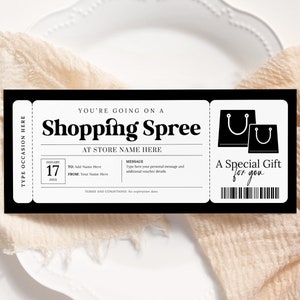 Shopping Spree Coupon EDITABLE, Shopping Trip Gift Voucher Printable, Surprise Ticket Template, Shopping Certificate, Shopping Day Gift Card