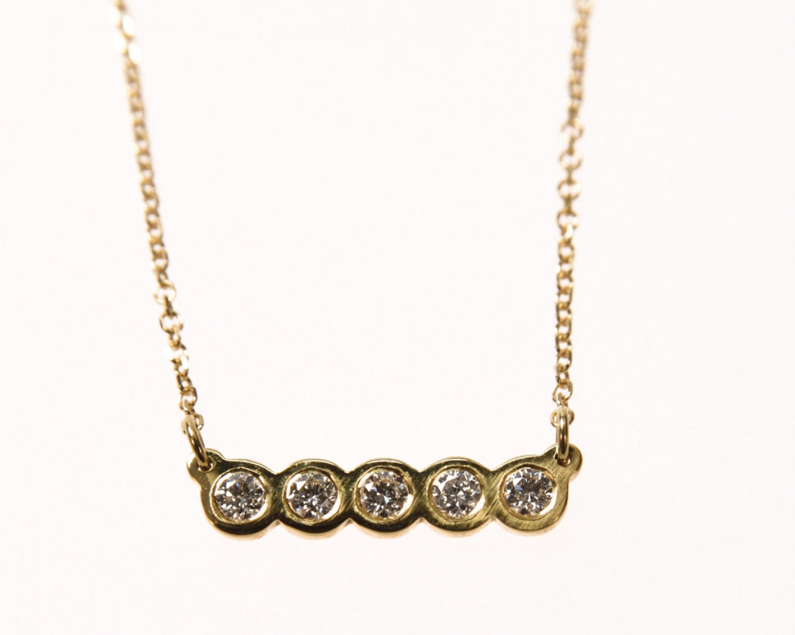 Diamond Bar Necklace 14k Solid Gold Five Bezel Set Diamond Etsy