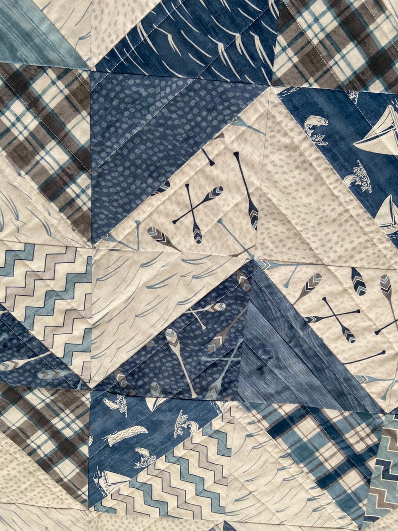 Handmade Day at the Lake Quilt, Lake Quilt, Throw Quilt, Chevron Quilt