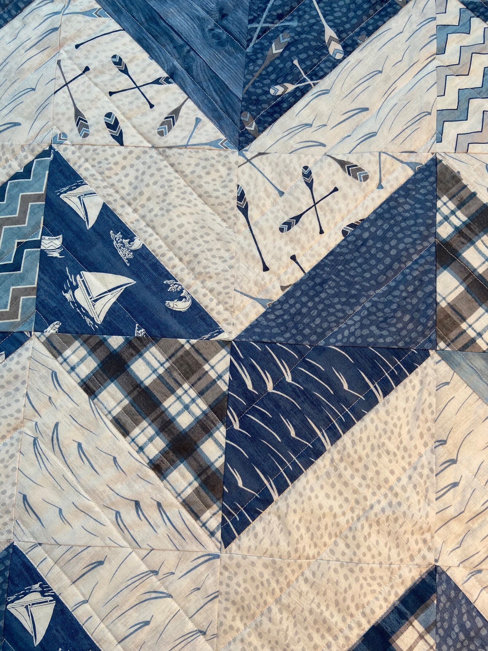 Handmade Day at the Lake Quilt, Lake Quilt, Throw Quilt, Chevron Quilt