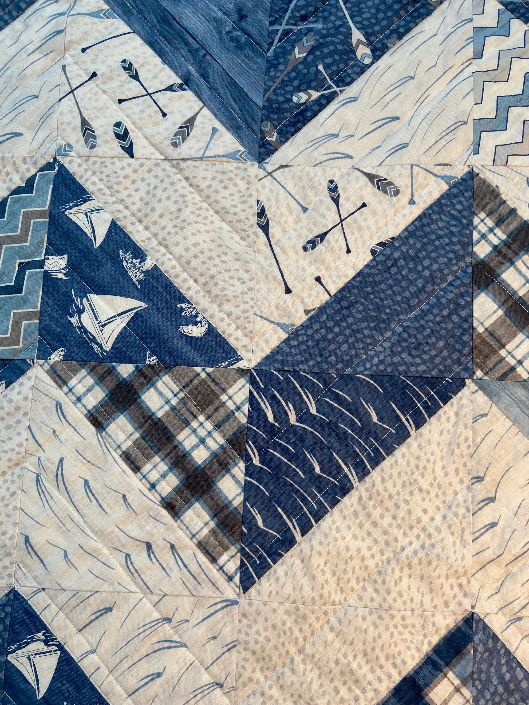 Handmade Day at the Lake Quilt, Lake Quilt, Throw Quilt, Chevron Quilt