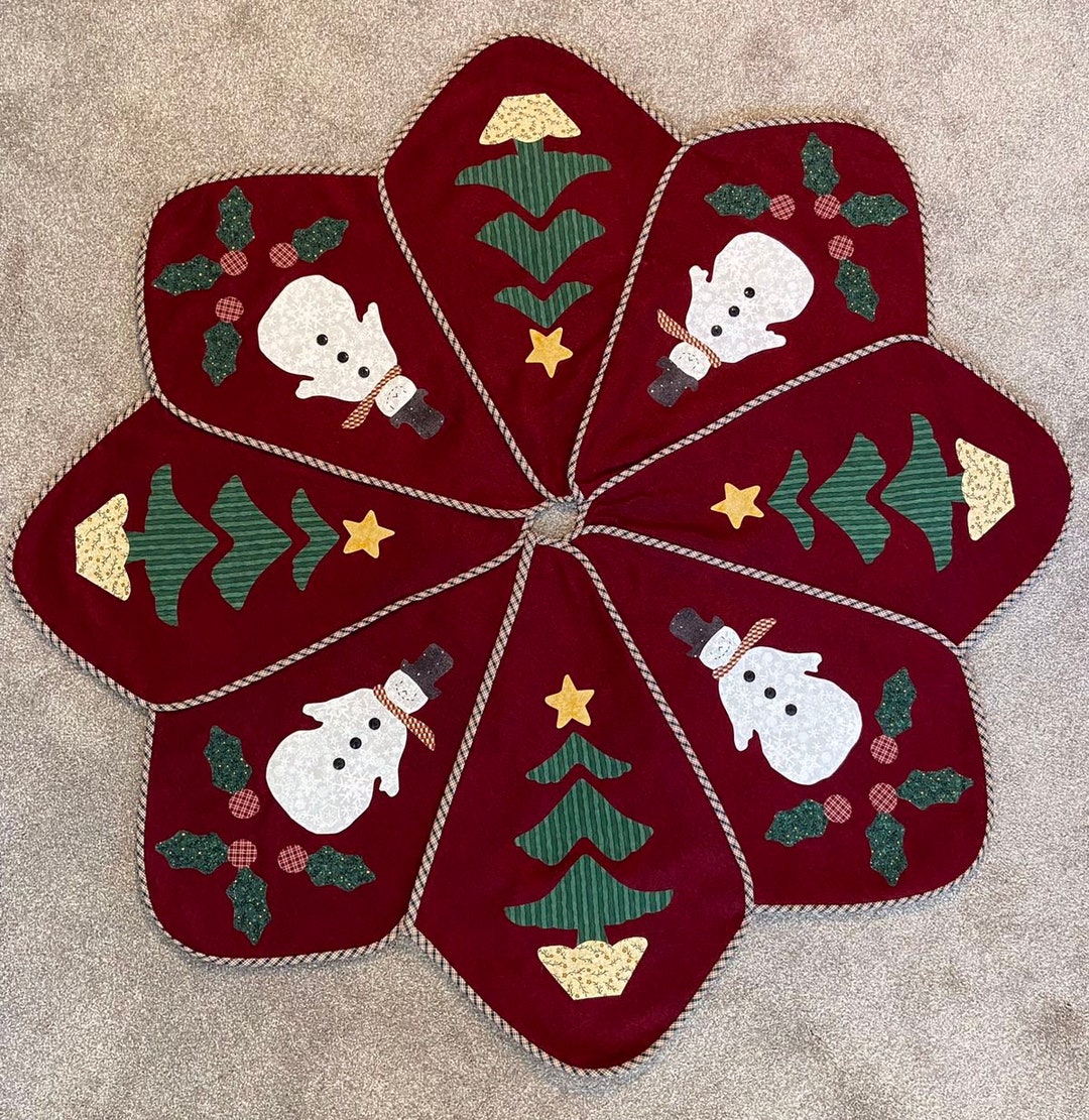Christmas Tree Skirt, 50 Inch Tree Skirt, Red Tree Skirt, Handmade Tree