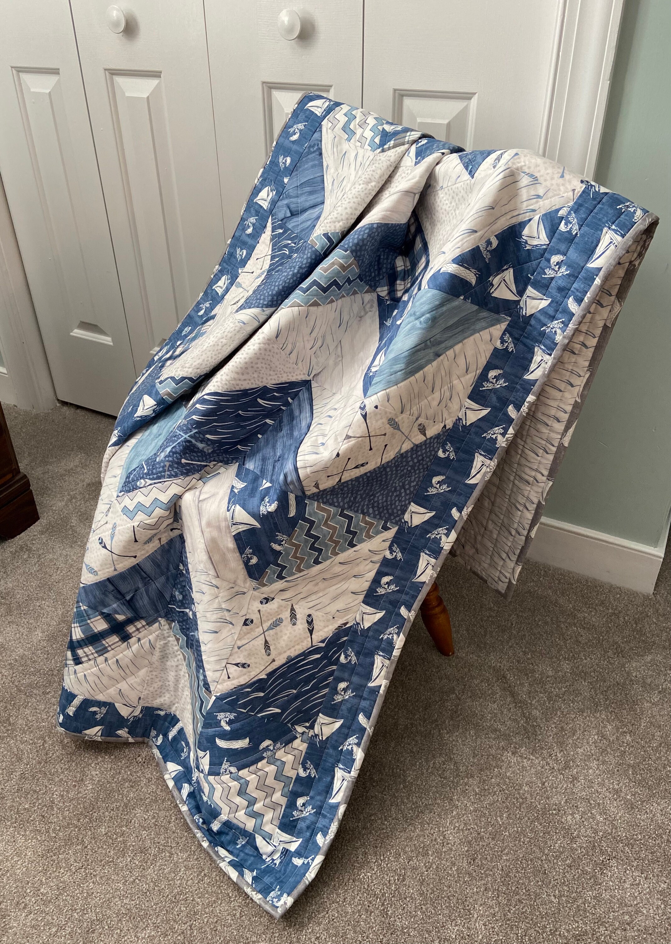 Handmade Day at the Lake Quilt, Lake Quilt, Throw Quilt, Chevron Quilt