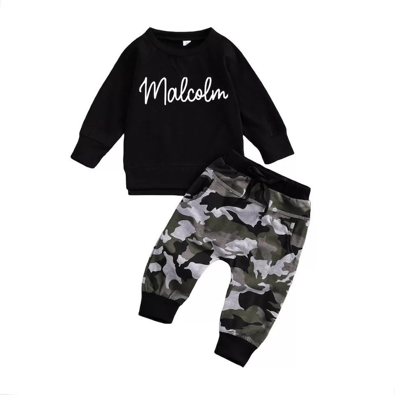 baby boy clothes Baby boy black camouflaged personalized 2pc outfit