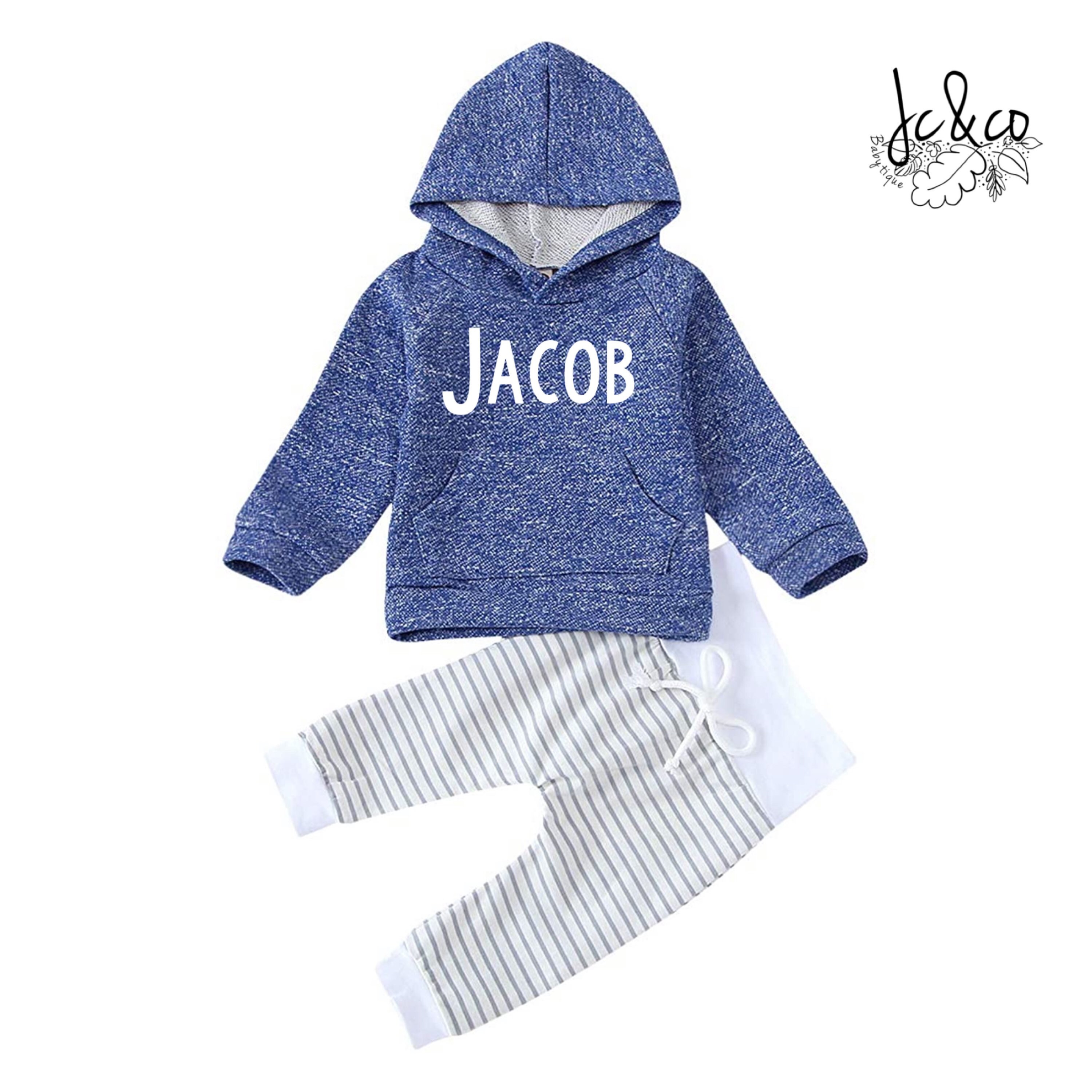 Baby Boy Personalized Hoodie 2PC Set in blue Baby Boy Clothes Etsy