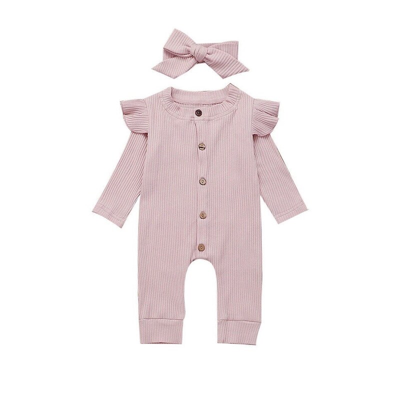 Baby Girl Cotton Ribbed Ruffle Jumpsuits Baby Girl Clothes Etsy