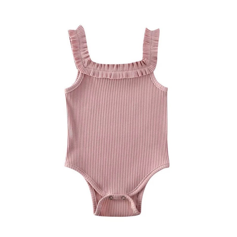 Baby Girl Cotton Ribbed Ruffled Trim Bodysuit Baby Girl Etsy
