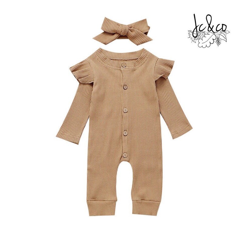 Baby Girl Cotton Ribbed Ruffle Jumpsuits Baby Girl Clothes Etsy