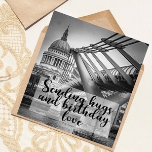 Luxury London Birthday Card, St Paul&#39;s Cathedral, London birthday art card, sending hugs, UK card, Katie Corcoran