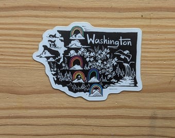 Washington state sticker, Seattle, Mount Rainier, Tahoma, Mount Hood, rainbow, PNW, Stanley Cup, Hydro Jug, waterproof, scratch proof