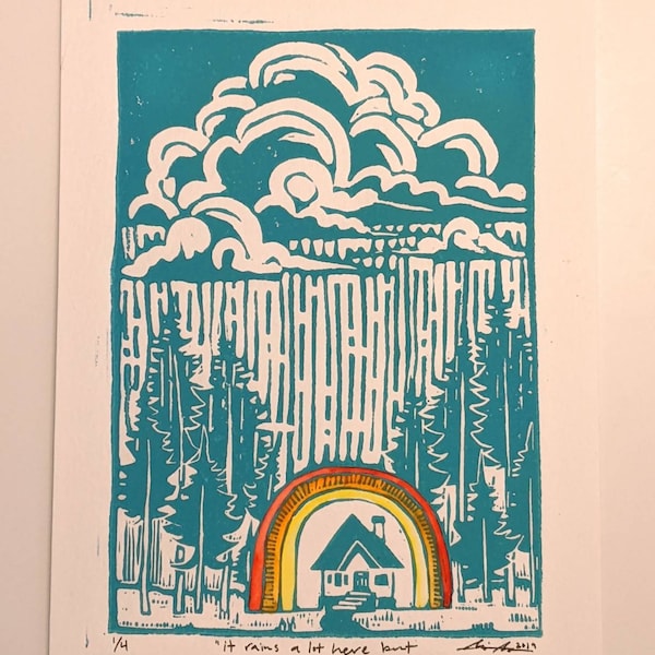 It rains a lot here but we are happy anyways, Pacific Northwest art, rainbow, washington, Oregon, Vancouver