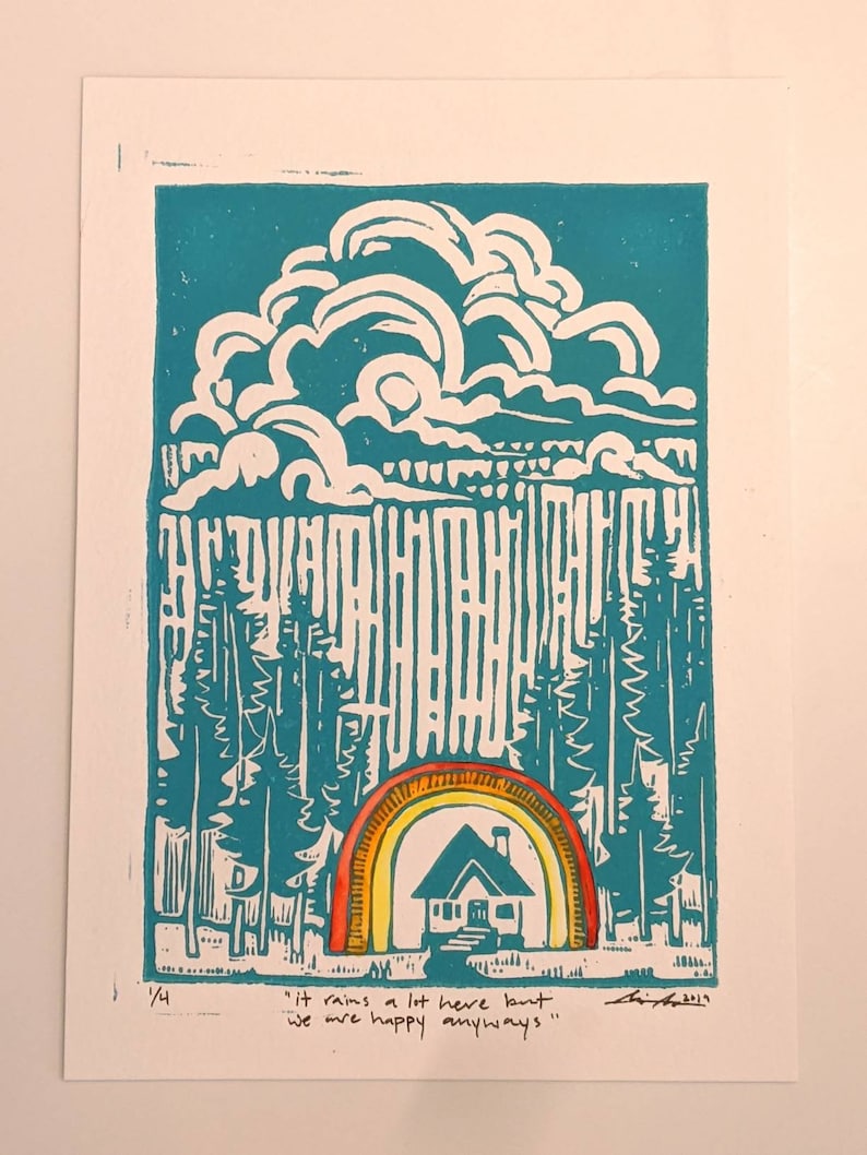 It rains a lot here but we are happy anyways, Pacific Northwest art, rainbow, washington, Oregon, Vancouver
