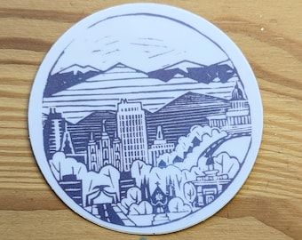 Salt Lake City, pegatina de Utah, SL,UT, centro de SLC, horizonte, Copa Stanley, Hydro Jug, impermeable, a prueba de arañazos