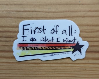 First of all, I do what I want sticker, funny, humor, snark, snarky sticker, waterproof, scratch proof