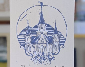 Provo City Center Temple, LDS art, Mormon artist, LDS temple, block print, linoleum, relief print, Provo, Utah, general conference