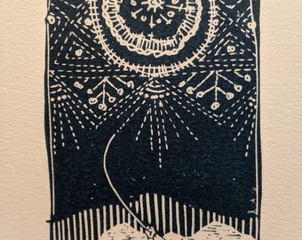 Desentrañando un Nuevo Misterio del Cielo, arte religioso, bordado, artes con fibras, arte espiritual, cielo nocturno