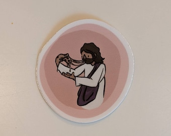 Pizza eating Jesus, Jesus sticker, Christian sticker, funny, waterproof, scratch proof, hipster Jesus, general conference