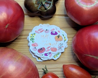 Tomato Girl Summer sticker, tomatoes, vegetable, fruit, garden, produce, summer time, water bottle sticker, waterproof, scratch proof