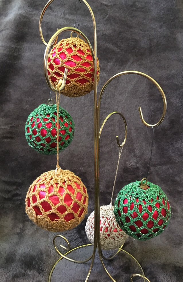 Crocheted Covered Silk Thread Ornaments Set of 5 Handmade Etsy