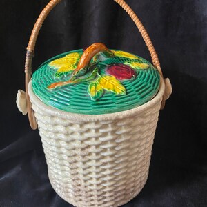 Vintage Basket Cookie Jar, Ceramic, Patina, Made in Japan