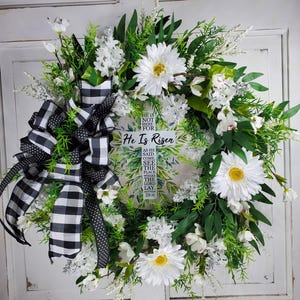 He is Risen Wreath /  Easter Christian Door Hanger  /  Farmhouse Easter Decor /  Religious Floral Cross Wreath  /  Spring Daisy