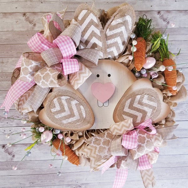 Easter Wreath/  Easter Bunny Wreath/  Easter Bunny Burlap/  Spring Bunny Wreath/  Bunny Wreath/  Spring Door Hanger