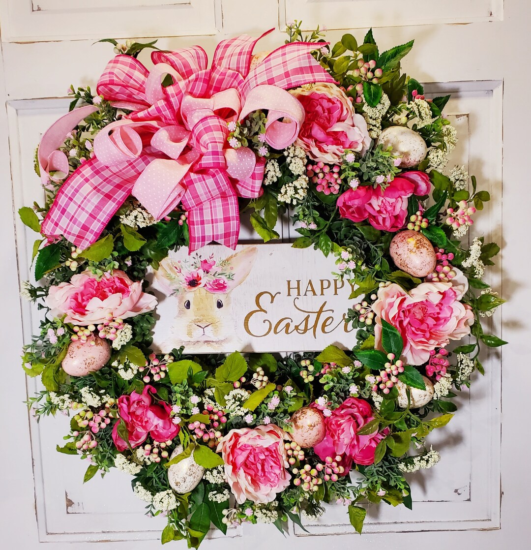 Floral Easter Bunny Wreath / Spring Door Hanger / Farmhouse Easter ...