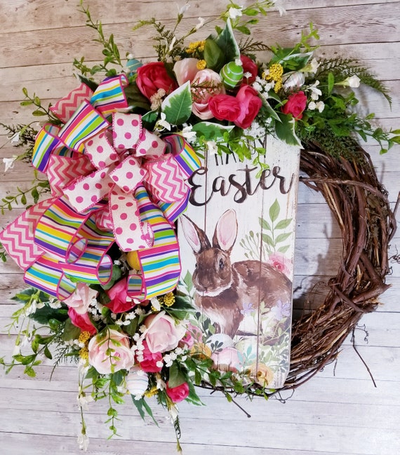 Happy Easter Sign Easter Bunny Sign Spring wreath sign