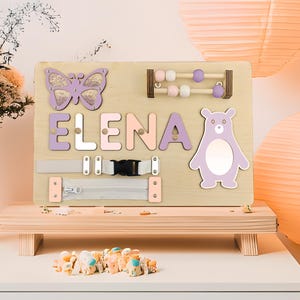 Wooden Busy Board Name Puzzle, Personalized Natural Wooden Puzzle for Nursery Decor, Perfect 1st Birthday Gift & Baby Christmas Gift