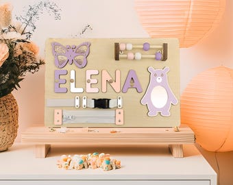 Wooden Busy Board Name Puzzle, Personalized Natural Wooden Puzzle for Nursery Decor, Perfect 1st Birthday Gift & Baby Christmas Gift